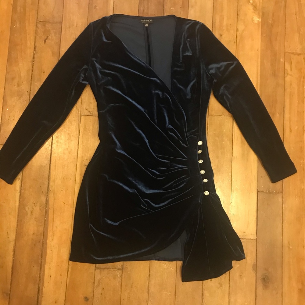 Blue velvet wrap dress